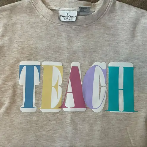 NWOT Jennifer Lauren Y2K Retro Bubble Letter Teach Academic Teacher Sweatshirt Blue Size L