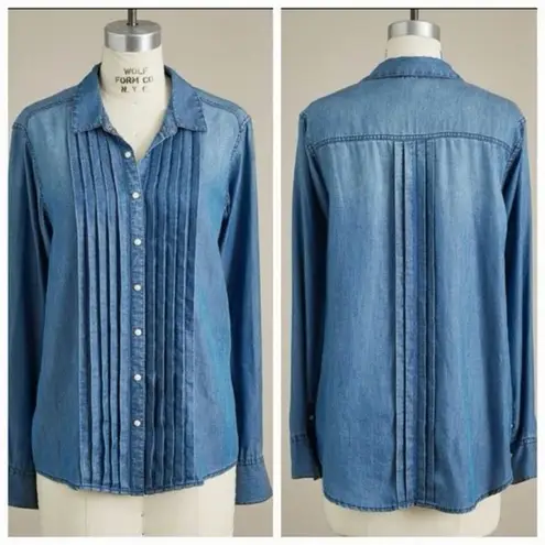 ✨Sundance Catalog TESSA Chambray Sz Large Shirt Pearlized Button✨ Blue