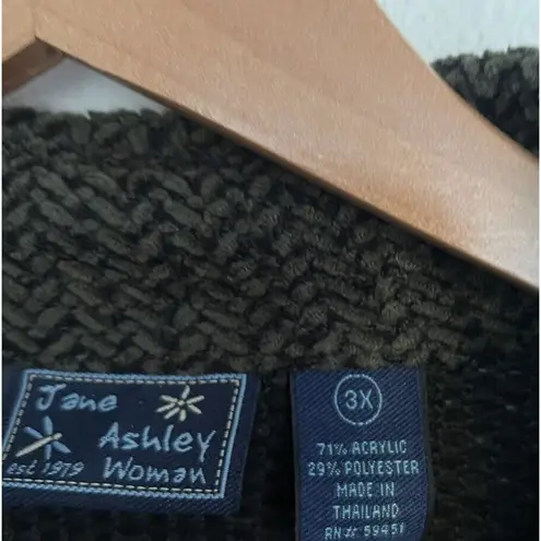 Jane Ashley Plus Cardigan 3X Moss Green Herringbone Knit Floral Button Oversized