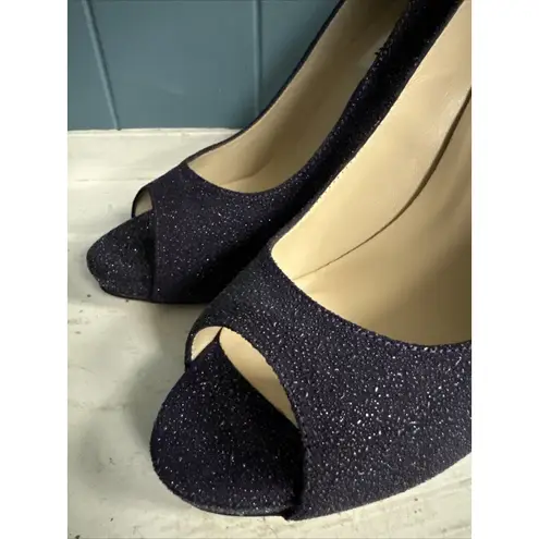 L.K.Bennett Plum Purple Glitter High Heel Open Toe Dressy Shoes Women’s Sz 37.5