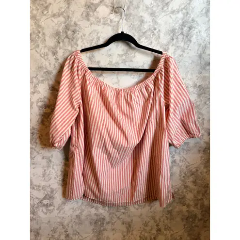 LOFT Plus Off Shoulder Pink White Striped Peasant Top Puff Sleeve Blouse 20 Size undefined