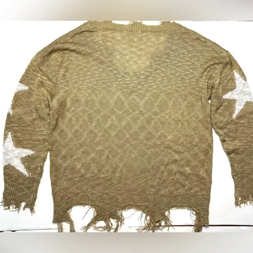 Adora Boutique Oversized Distressed Star Sweater – Size L Gold Size L