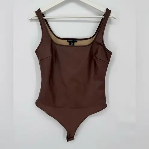 Sincerely Jules Faux Leather Square Neck Bodysuit Medium Brown