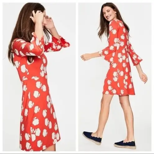 Boden USA Boden Miriam Jersey Knit Bell Sleeve Mini Dress Orange Red Floral Womens 16