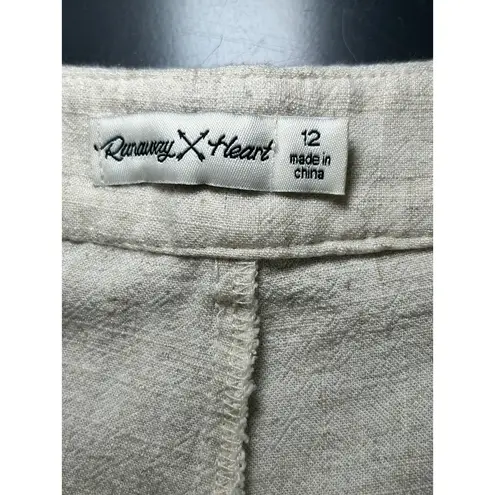 Runaway Heart Linen Blend Cropped Pants Pleated Front Casual Beige Size 12 Tan