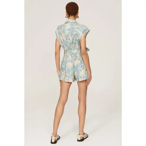 Tanya Taylor Blue Floral Cotton Zip Up Front Skye Mini Romper Size Medium