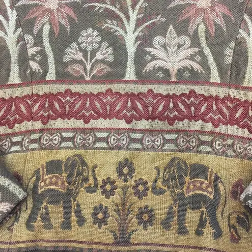 Vintage Giancarlo Ferrari Elephant Print Tapestry Zip Up Blazer Jacket Gold Size 8