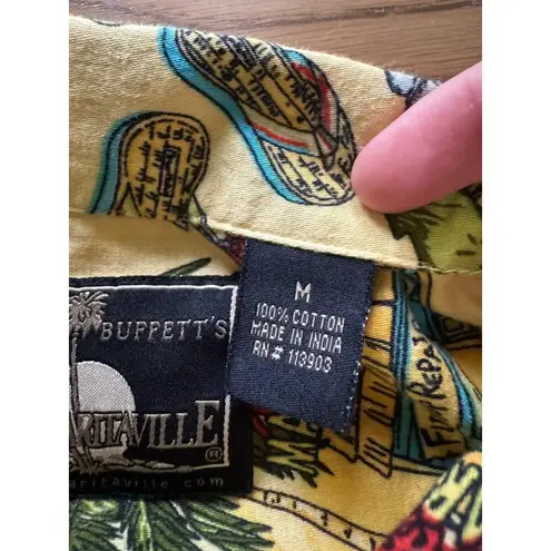 Jimmy Buffett Women Size Medium Button Down Hawaiian Tropical Short Sleeve Shirt Yellow
