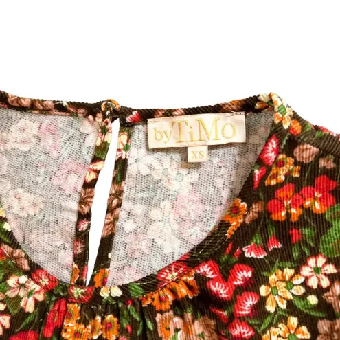 ByTimo NEW Baby Cord Shift Dress Floral Corduroy Lace Tiered Brown Multi XS