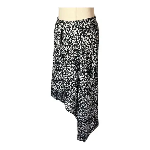 The Kooples Skirt Women Medium Black White Animal Flowing Long Asymmetric Midi