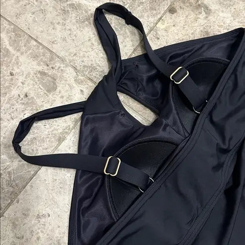 Lands End High Neck Multi Way Tankini Swim Top Black Large