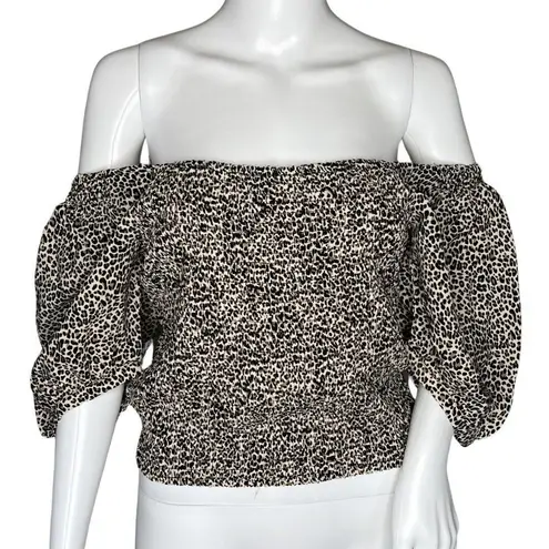Sophie Rue Shirt Womens Large Brown Cheetah Animal Square Neck Cropped Edgy
