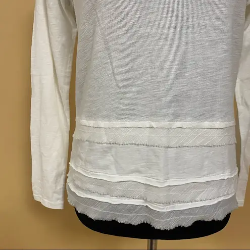 🛍️ Atwell Spa White Cotton Frayed Tiered Long Sleeve Top Leah Tee Size S NWT