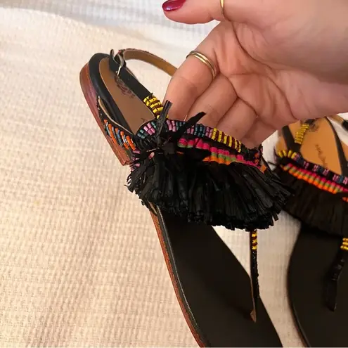 Anthropologie Maliparmi Vreeland Circus Beaded Tassel Bohemian Sandals Size 39 Black