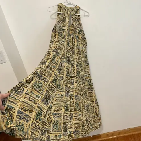 VINTAGE VTG ? JONI BLAIR Yellow Aztec Geo Geometric Tile Print Summer Midi Dress Size M