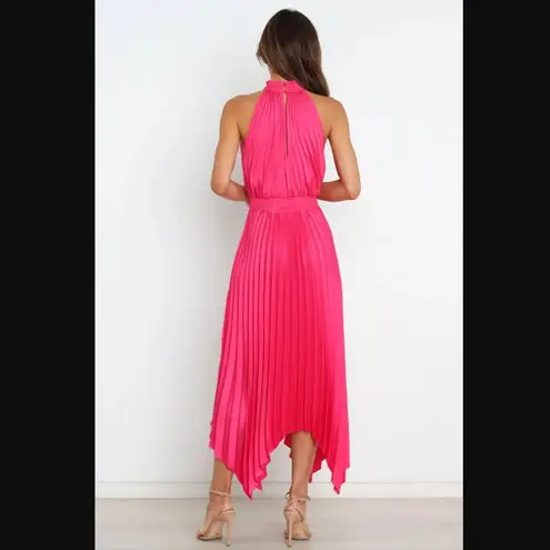 Petal and Pup  Dominique Hot Pink Satin Pleated Maxi Dress 6