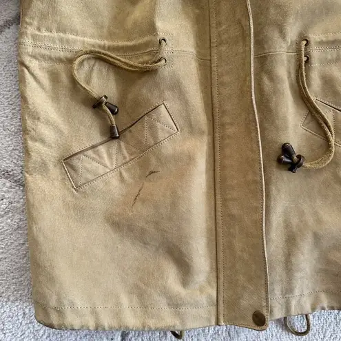 Marsh Landing 90s Tan Suede Mid-Length Faux Fur Hooded Jacket (LIST)