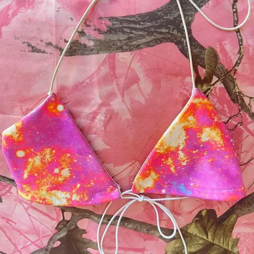 Boohoo y2k pink galaxy print bikini top 