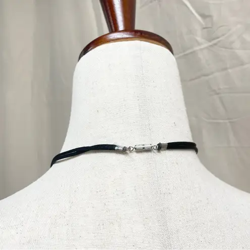 Vintage Black Floral Ceramic Bead Cord Necklace Witchy Goth Romantic