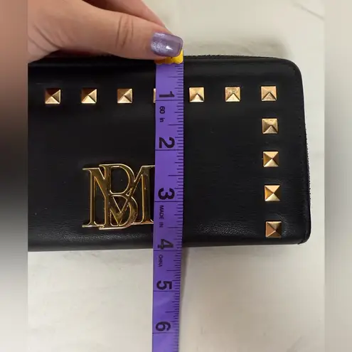 Badgley Mischka Black Faux Leather with Gold Studs Zipper Wallet
