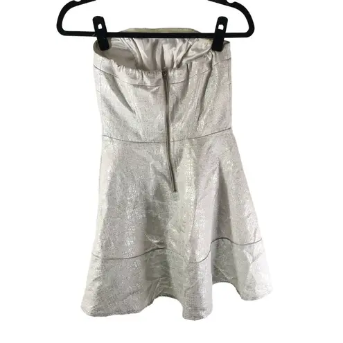 EXPRESS  Mini Dress Strapless A Line Metallic Shiny Silver 0