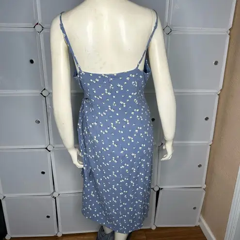 Majorelle  Anna Dress in Blue Ditsy Mini Faux Wrap Size L Boho Floral Linen Blend