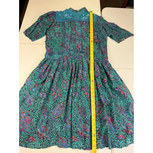 Vintage Phool Paisley Midi Dress Teal Purple Mock Neck Short Sleeve India M Green Size M