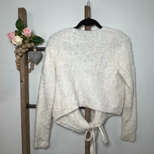 Lulus Long Sleeve Fuzzy Open Tie Front Cardigan White Size X Small