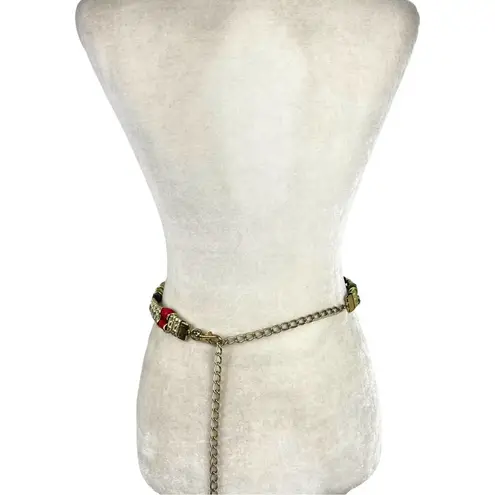 VTG Retro Belt 80s Gold Chain Tiered Wood Rainbow Multicolor Beads Gold Metal