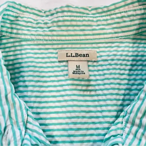 L.L.Bean  Mint Green White Seersucker 3/4 Sleeve Button Shirt MEDIUM