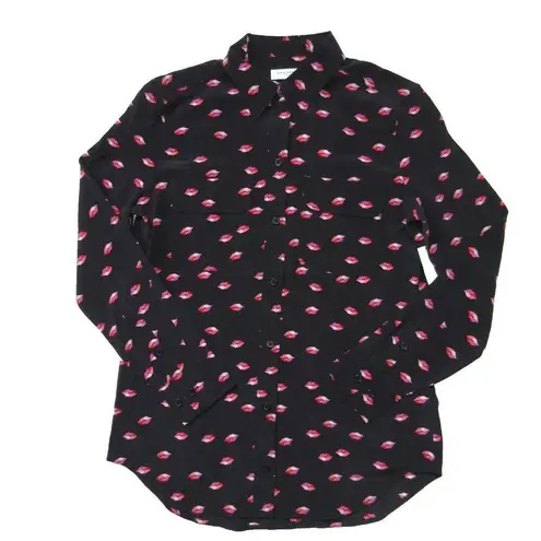 Equipment NWT Signature Slim in True Black Lip Kiss Silk Button Down Shirt XS