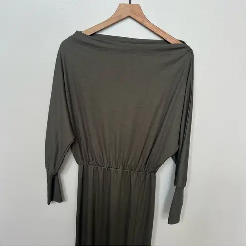 Hem & Thread Dolman Sleeve Ribbed Knit Long Sleeve Midi Dress Dark Green Small