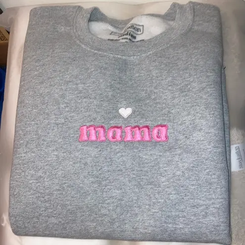 Staykation Mama Embroidered Light Grey Crewneck Sweater