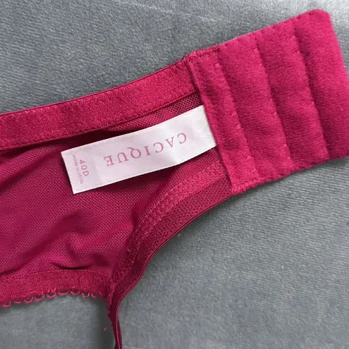 Cacique Bra Size 40D Unlined Sheer Mesh Dark Pink Bows Embroidery Underwire