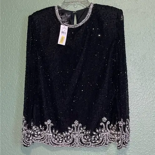 Alex Evenings Laurence Kazar beaded lace top vintage • black tie evening elegant formal NEW