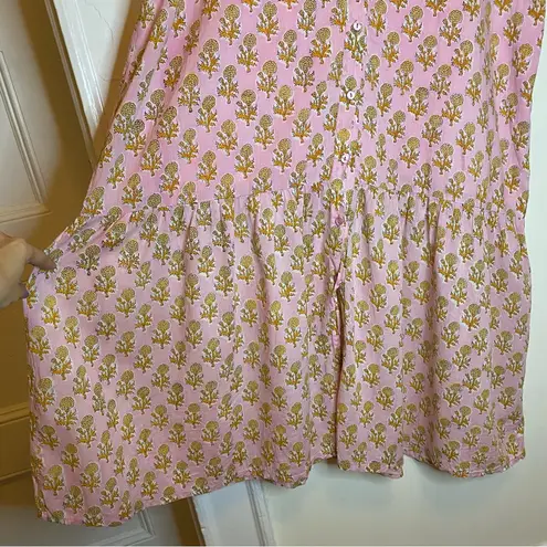 EMERSON FRY India Collection Lucy Maxi Dress Little Marigolds Pink/Orange Large Pink