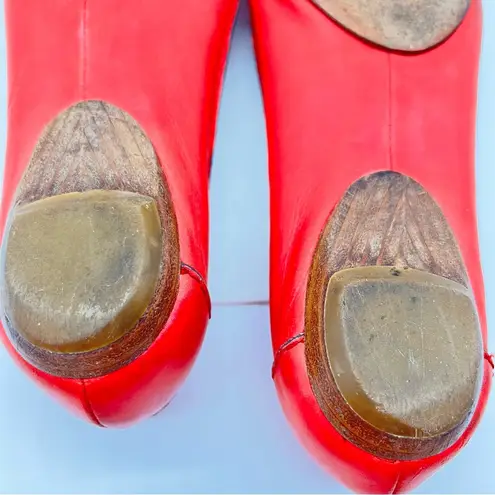 Chloé Chloe Red Leather Ballet Flats w/Black Trim & Brass Logo Nameplate Vintage-38 EU