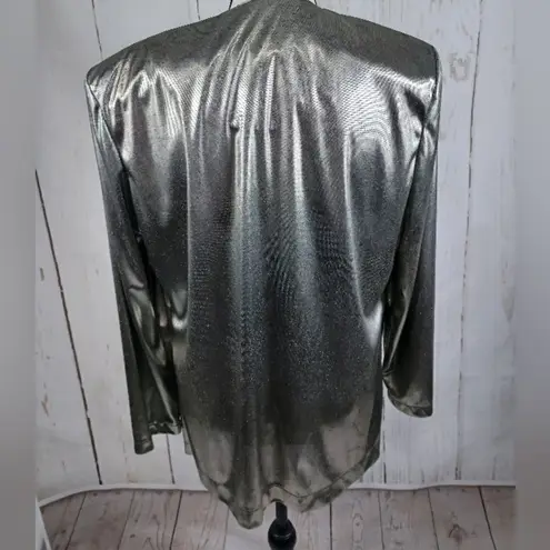 Vintage Joan Walters Silver Metallic Shiny Cardigan Jac Size 8