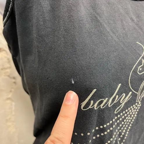 Baby Phat Vintage Y2K Black Glitter Logo Fitted Scoop Neck Tank Top Large L