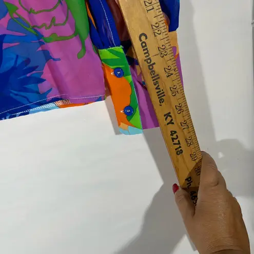 GOMORN FLORAL TROPICAL SHEER WOMEN BLOUSE BUTTON UP LANTERN SLEEVE M MULTICOLOR Size M