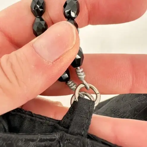 Vintage 90s Das Women's Swirl Print Textured Beaded Strap Purse Mini Bag Black