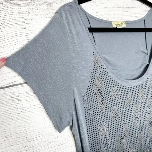 One World Gray Ombré Gold Studded Sparkle Short Sleeve Tunic Top Size XL