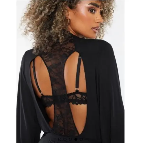 SAVAGE X Fenty Black Lace Cut Out Silky Robe Bedroom Boudoir Sexy Size M/L