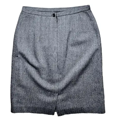 barney's new york VINTAGE Herringbone Wool Skirt Italy Black White 36 Small