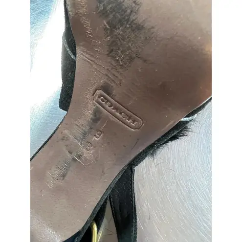 Coach  Heels Black Fur Slingback Peep Toe Buckle Strap Stiletto Size 9B