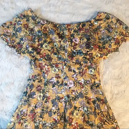 Alex Marie New Yellow Floral Lace Off The Shoulder Midi Dress Fit & Flare Size 2