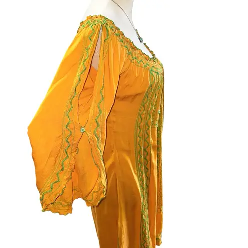 Poupette St Barth Boho Embroidered Off Shoulder Mini Dress Mustard Yellow Size L Gold Size L