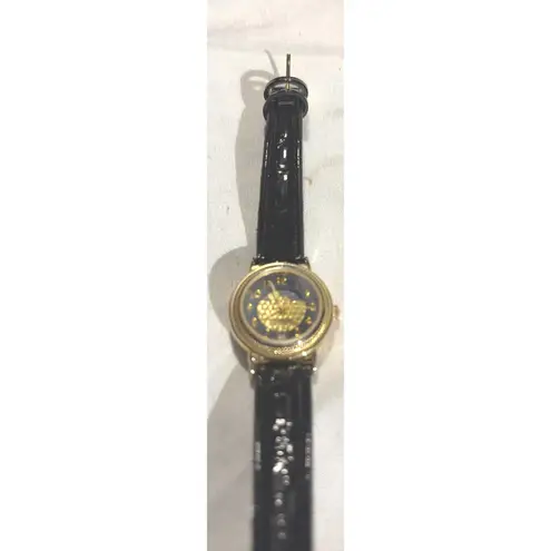 Milan Vintage Gold Tone Black Leather Band Moon Phase Dial Ladies Watch MLN786