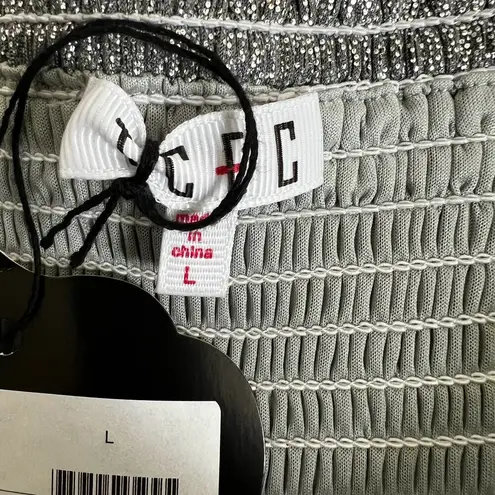 TCEC NWT Shorts Womens L Silver Chrome Metallic High Rise Smocked Futuristic Y2K