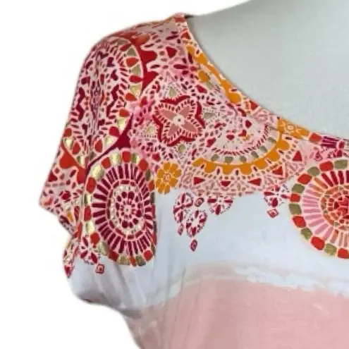 Westport Dressbarn Tee Shirt Short Sleeves Pink Multi Metallic Size Medium